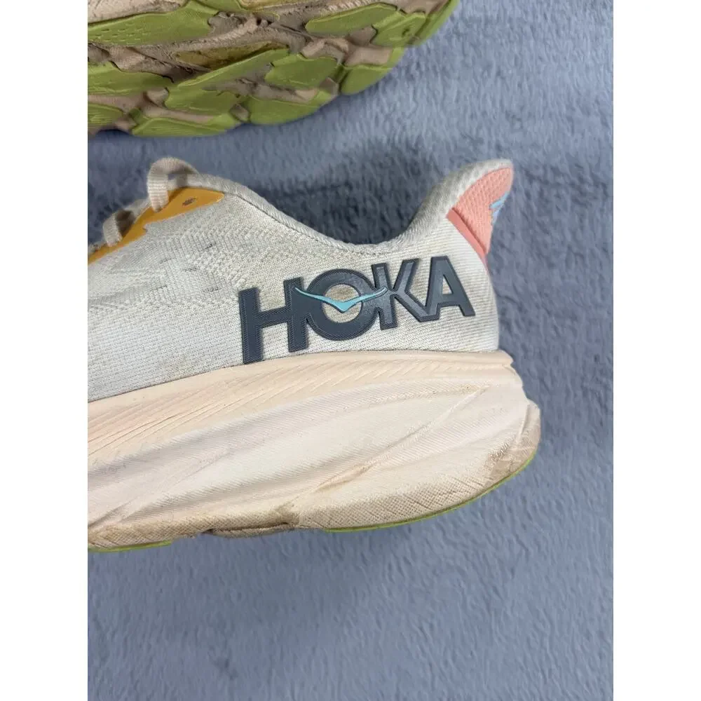 Hoka Clifton 9 Womens Size 9.5B Running Shoes Cream Orange Athletic